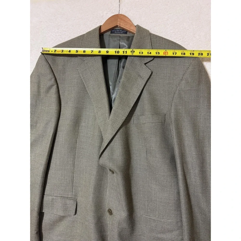 Andrew Fezza Blazer Mens 46L Long Gray Houndstooth Silk Wool Sport Coat‎